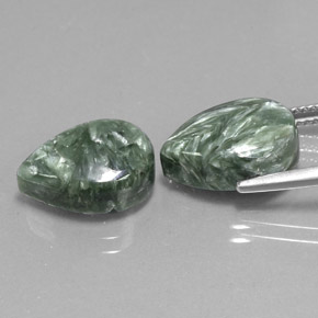 Pedras preciosas de serafinita verde natural de 11,17 ct, formato de pêra, opaco