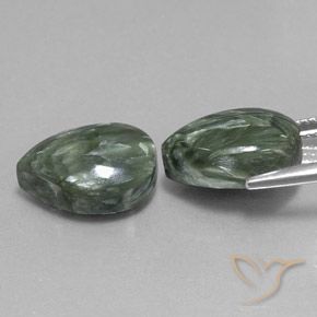 Pedras preciosas de Serafinita Verde médio natural de 11.93 ct, Formato de pêra, Opaco