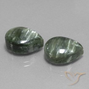 Pedras preciosas de Serafinita Verde natural de 12.42 ct, Formato de pêra, Opaco