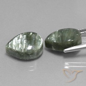 Pedras preciosas de Serafinita Verde natural de 12.42 ct, Formato de pêra, Opaco