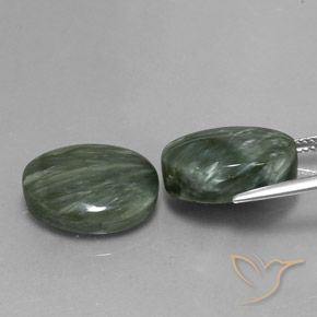 Pedras preciosas de Serafinita Verde médio natural de 18.22 ct, oval, Opaco