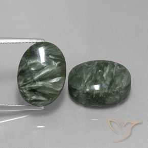 Pedras preciosas de serafinita verde natural de 21,51 ct, corte oval, opaco