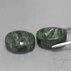 Pedras preciosas de serafinita verde natural de 21,51 ct, corte oval, opaco