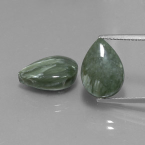 Pedras preciosas de serafinita verde natural de 10,07 ct, formato de pêra, opaco