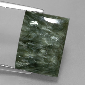 Serafinita verde natural 9,39ct, baguete, opaco