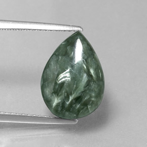 Serafinita verde natural 5,31ct, formato de pêra, opaco