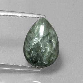 Serafinita verde natural 4,68ct, formato de pêra, opaco