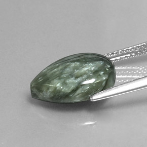 Serafinita verde natural 4,68ct, formato de pêra, opaco