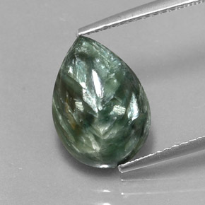 Serafinita verde natural 3,20ct, formato de pêra, opaco