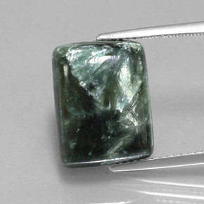 Serafinita verde natural 9,56ct, baguete, opaco