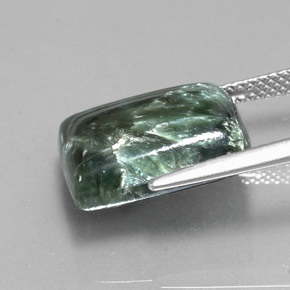 Serafinita verde natural 9,56ct, baguete, opaco
