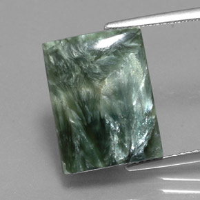 Serafinita verde natural 10,42ct, baguete, opaco