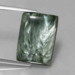 Serafinita verde natural 6,56ct, baguete, opaco