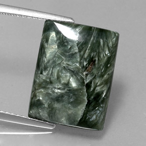 Serafinita verde natural 8,50ct, baguete, opaco