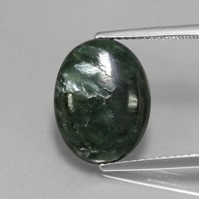 Serafinita verde natural 6,46ct, corte oval, opaco