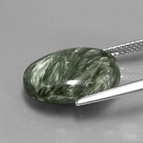 Serafinita verde natural 8,08ct, corte oval, opaco