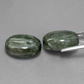 Pedras preciosas de serafinita verde natural de 12,72 ct, corte oval, opaco