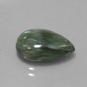Serafinita verde natural 3,48ct, formato de pêra, opaco