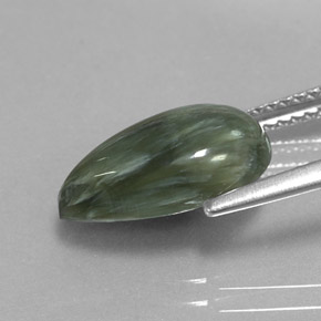 Serafinita verde natural 3,48ct, formato de pêra, opaco