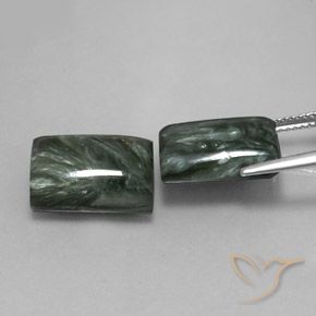 Pedras preciosas de Serafinita verde escuro natural de 14.67 ct, baguete, Opaco