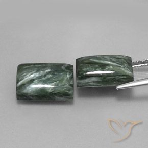 Pedras preciosas de Serafinita Verde médio natural de 15.52 ct, baguete, Opaco
