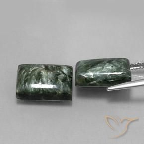 Pedras preciosas de Serafinita Verde natural de 15.80 ct, baguete, Opaco