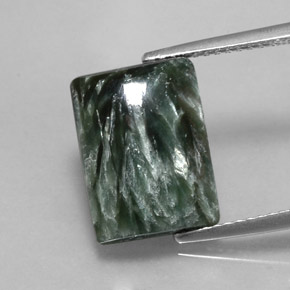 Serafinita verde natural 5,99ct, baguete, opaco