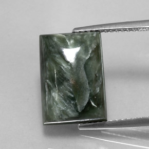 Serafinita verde natural 7,16ct, baguete, opaco