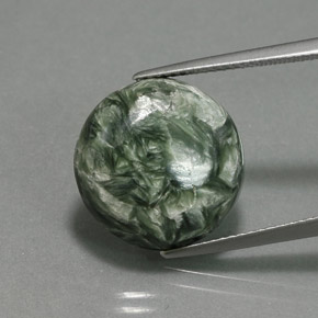 Serafinita verde natural 9,92ct, corte redondo, opaco