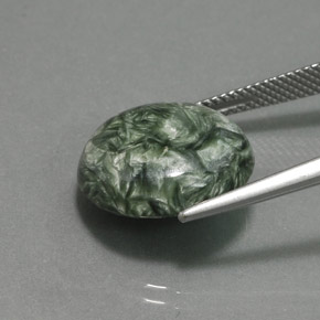 Serafinita verde natural 9,92ct, corte redondo, opaco