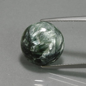 Serafinita verde natural 6,47ct, corte redondo, opaco