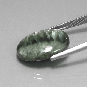 Serafinita verde natural 12,26ct, corte oval, opaco