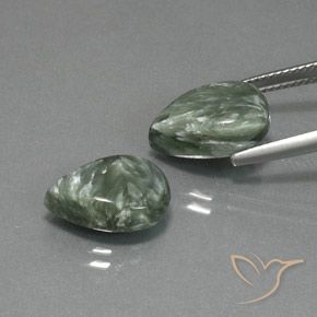 Pedras preciosas de Serafinita Verde médio natural de 10.07 ct, Formato de pêra, Opaco