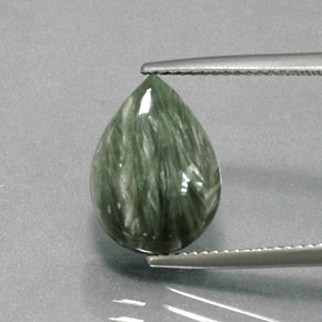 Serafinita verde natural 6,18ct, formato de pêra, opaco