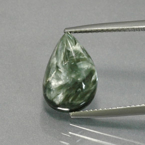 Serafinita verde natural 4,70ct, formato de pêra, opaco