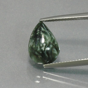 Serafinita verde natural 3,20ct, formato de pêra, opaco