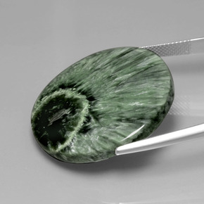 Serafinita verde natural 35,83ct, corte redondo, opaco