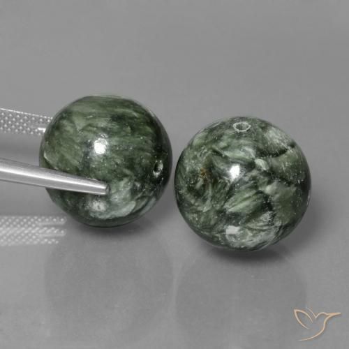 Pedras preciosas de Serafinita Verde natural de 38.39 ct, Esfera / Bola, Opaco