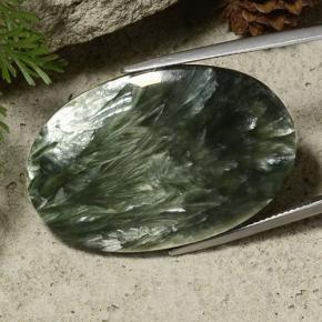 Serafinita verde natural 33,43ct, corte oval, opaco