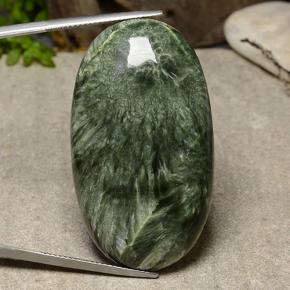 Serafinita verde natural 56,57ct, corte oval, opaco