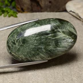 Serafinita verde natural 56,57ct, corte oval, opaco