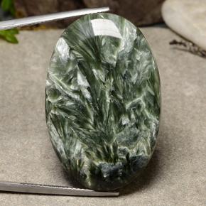 Serafinita verde natural 39,09ct, corte oval, opaco