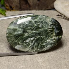 Serafinita verde natural 39,09ct, corte oval, opaco