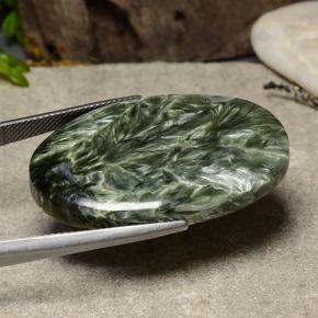 Serafinita verde natural 39,09ct, corte oval, opaco