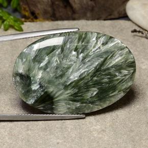 Serafinita verde natural 38,12ct, corte oval, opaco