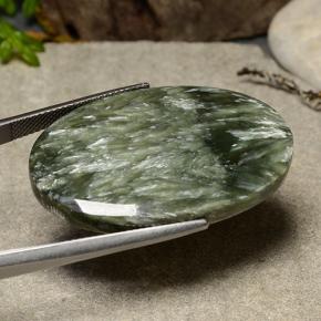Serafinita verde natural 39,98ct, corte oval, opaco
