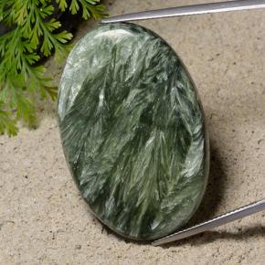 Serafinita verde natural 42,15ct, corte oval, opaco
