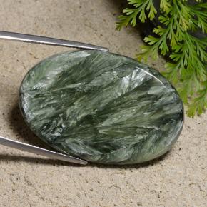 Serafinita verde natural 42,15ct, corte oval, opaco