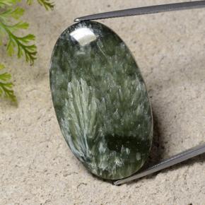 Serafinita verde natural 40,84ct, corte oval, opaco