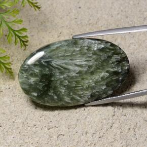 Serafinita verde natural 40,84ct, corte oval, opaco